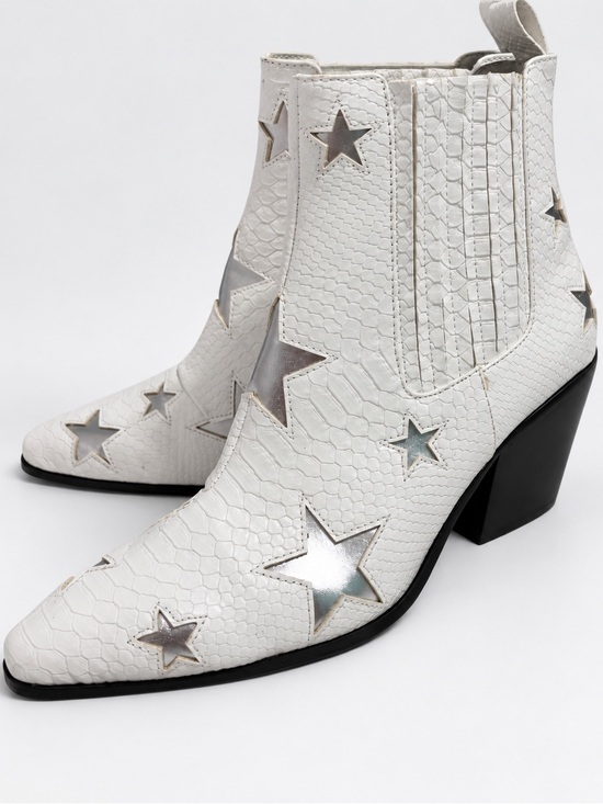 Betsey Johnson Shoes - Betsey Johnson Izak White Snake Embossed Silver Star Festival Western Boots 7.5